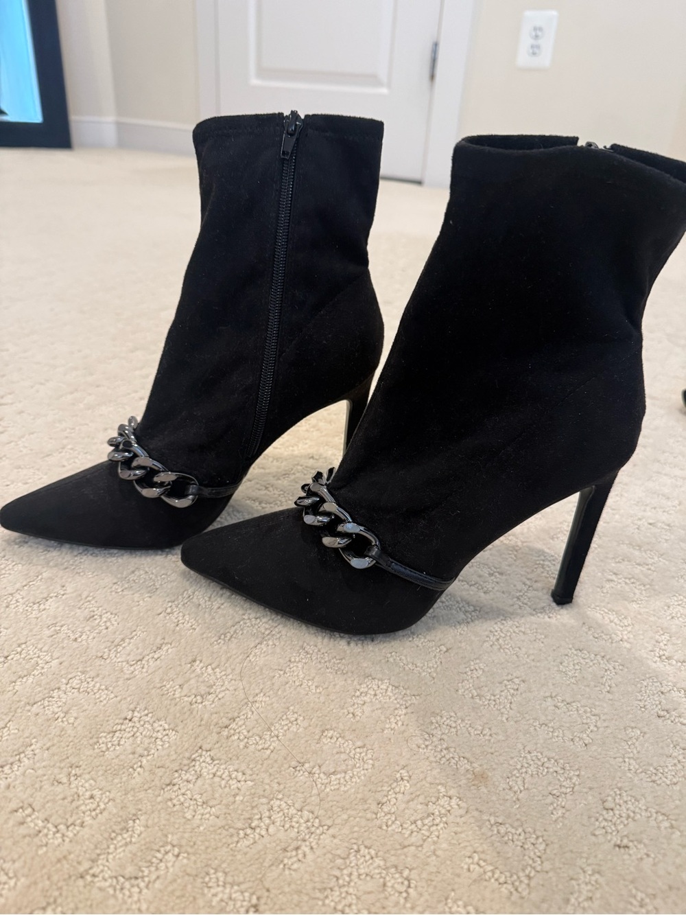 Nine West Black Pointed Toe Chain-Detail Stiletto Ankle Boots